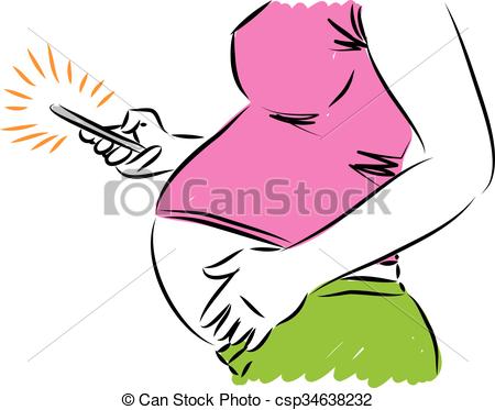 450x373 Pregnant Woman With Phone Illustration Vectors