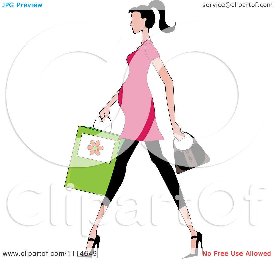 1080x1024 Clipart Slender Dark Haired Pregnant Woman Walking With A Shopping