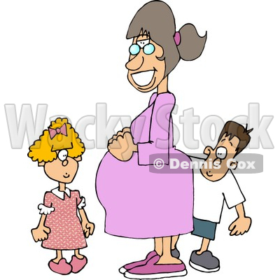 400x400 Happy Pregnant Mother Standing With Her Daughter And Son Clipart