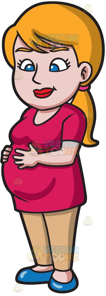 367x1024 A Pregnant Woman Feeling Her Tummy Cartoon Clipart Vector Toons