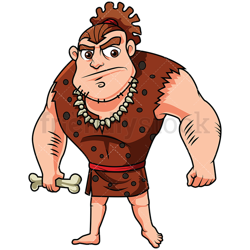 800x800 Prehistoric Man Holding Bone Vector Cartoon Clipart