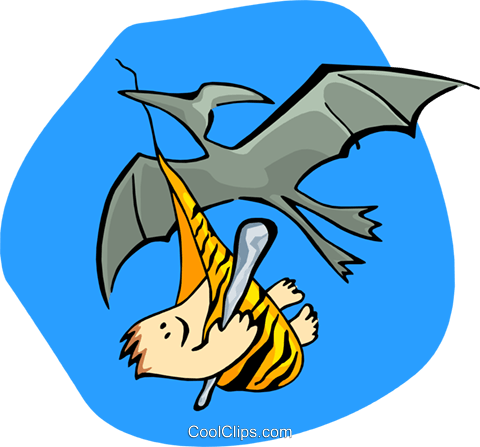 480x447 Prehistoric Bird With Cave Baby Royalty Free Vector Clip Art