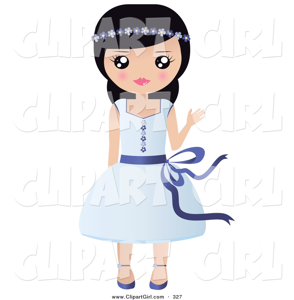 1024x1044 Clip Art Of A Friendly Black Haired White Girl With Flowers In Her
