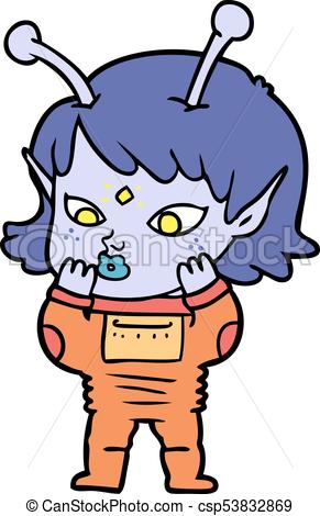 291x470 Pretty Cartoon Nervous Alien Girl Clip Art Vector
