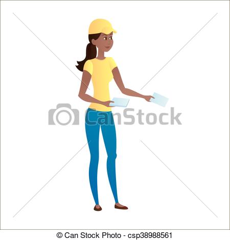 450x470 Pretty Girl With Dark Skin Handing Out Leaflets On A White Clip