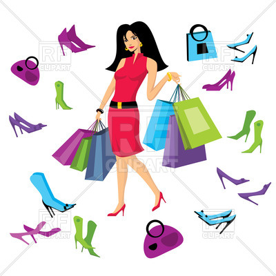 400x400 Pretty Woman In Footware Store With Shopping Bags Vector Image
