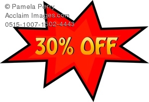 300x206 Clip Art Image Of A Price Cut Of 10% Off In A Starburst Shape