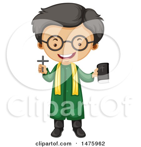 450x470 Clipart Of An Asian Priest Holding A Cross