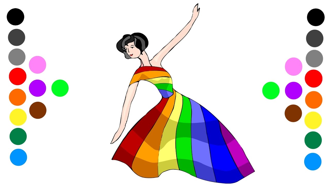 1280x720 How To Draw Women Dress Color Princess Rainbow Dress Coloring