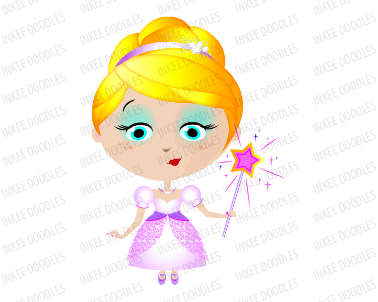 750x600 Little Girl Princess Blonde In Pink Dress Gown, Holding Star Wand