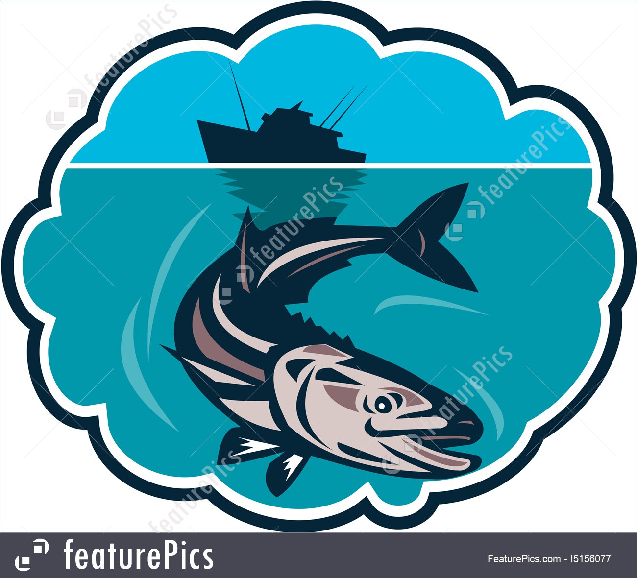 1300x1180 Illustration Of Cobia Fish Fishing Boat Bubble Retro