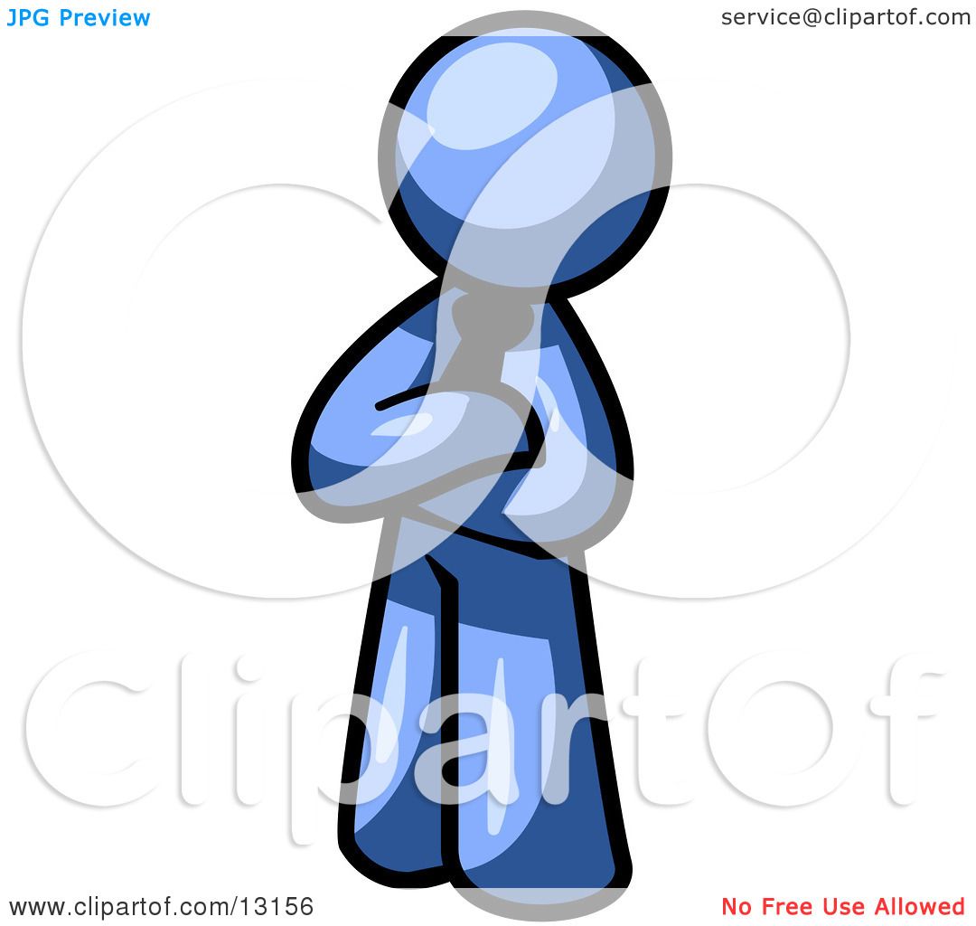 1080x1024 Proud Blue Man Standing With His Arms Crossed Clipart Illustration