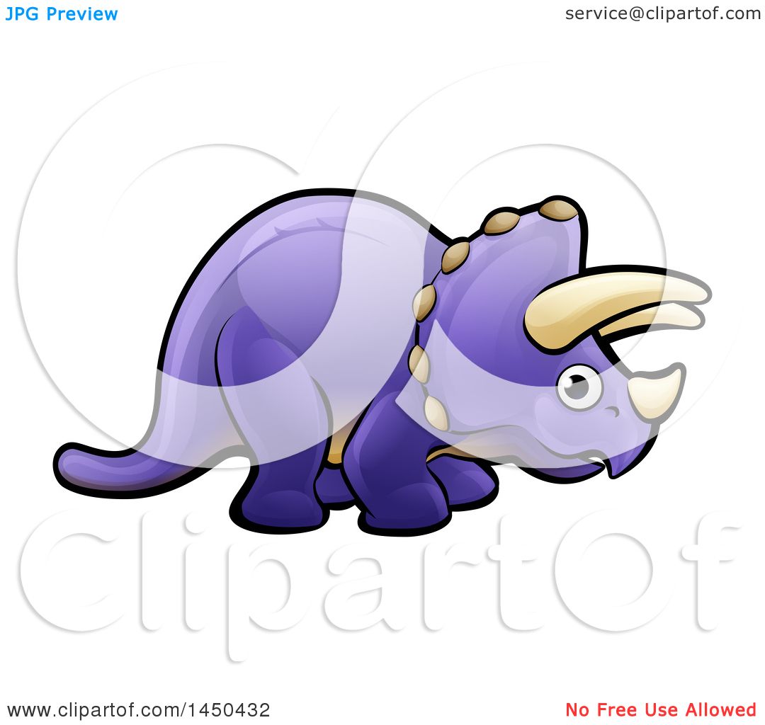 1080x1024 Clipart Graphic Of A Cartoon Purple Triceratops Dino Facing Right