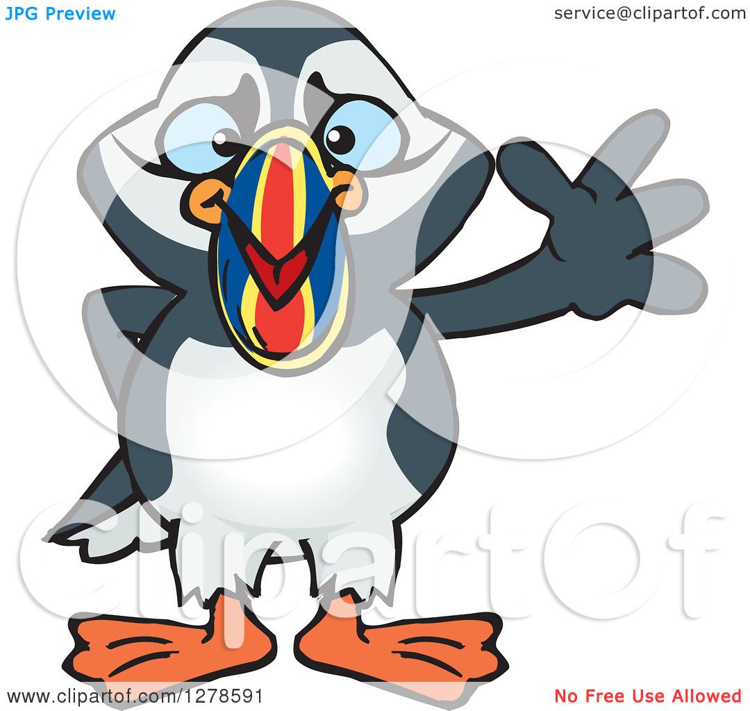 1080x1024 Clipart Of A Happy Puffin Bird Waving