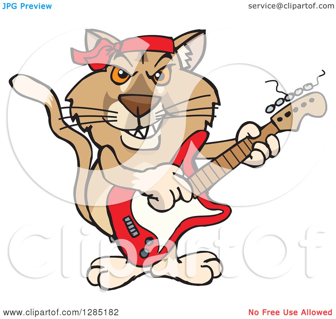 1080x1024 Clipart Of A Cartoon Happy Puma Cougar Playing An Electric Guitar
