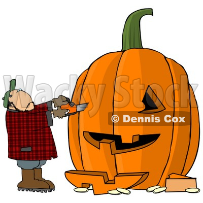 400x400 Man Carving A Face Into Big Pumpkin For Halloween Clipart Djart