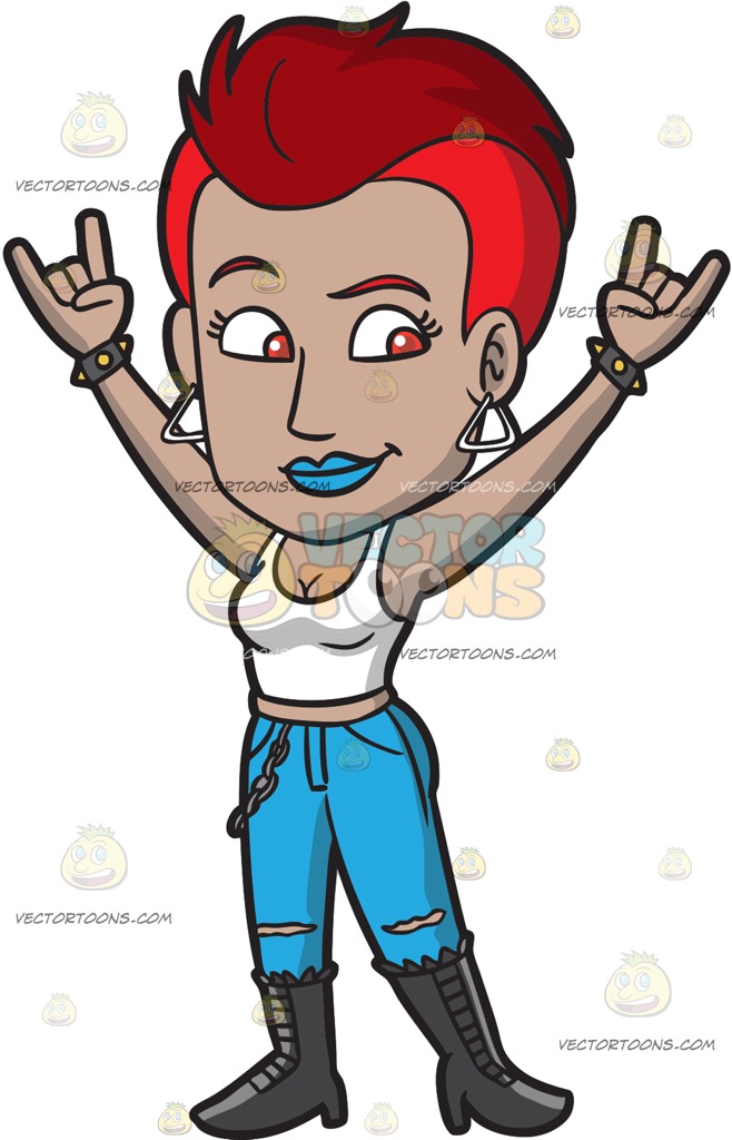 658x1024 A Female Punk Rocking On Cartoon Clipart