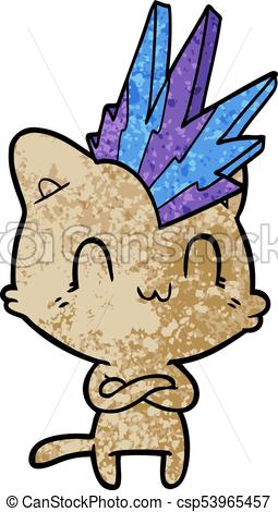 255x470 Cartoon Happy Cat Punk Clipart Vector