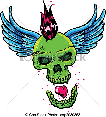 423x470 Punk Tattoo Style Skull With Wings