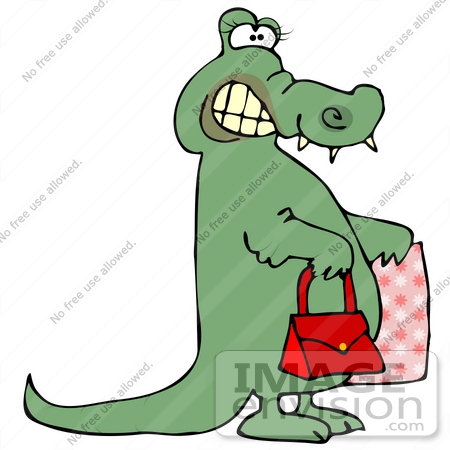 450x450 Clip Art Graphic Of A Feminine Alligator Carrying A Purse