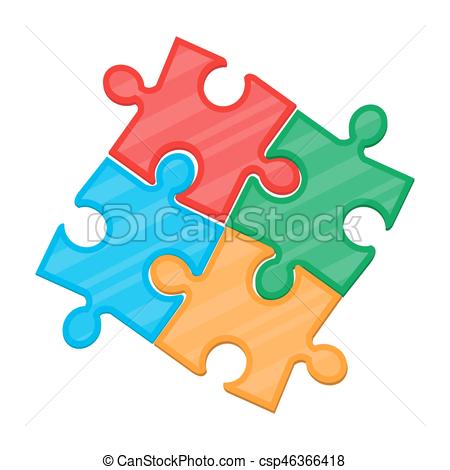 450x470 Colorful Jigsaw Puzzle In Four Pieces. Vector Illustration
