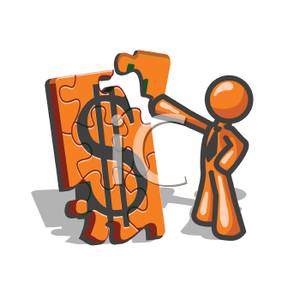 300x300 Vector Orange Man Putting Together A Money Puzzle Clip Art Image