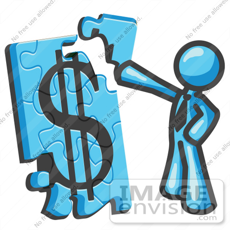 450x450 Clip Art Graphic Of A Sky Blue Guy Character Assembling A Puzzle