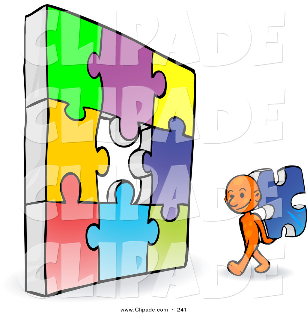 1024x1044 Clip Art Of A Orange Smart Cartoon Character Completing A Jigzaw