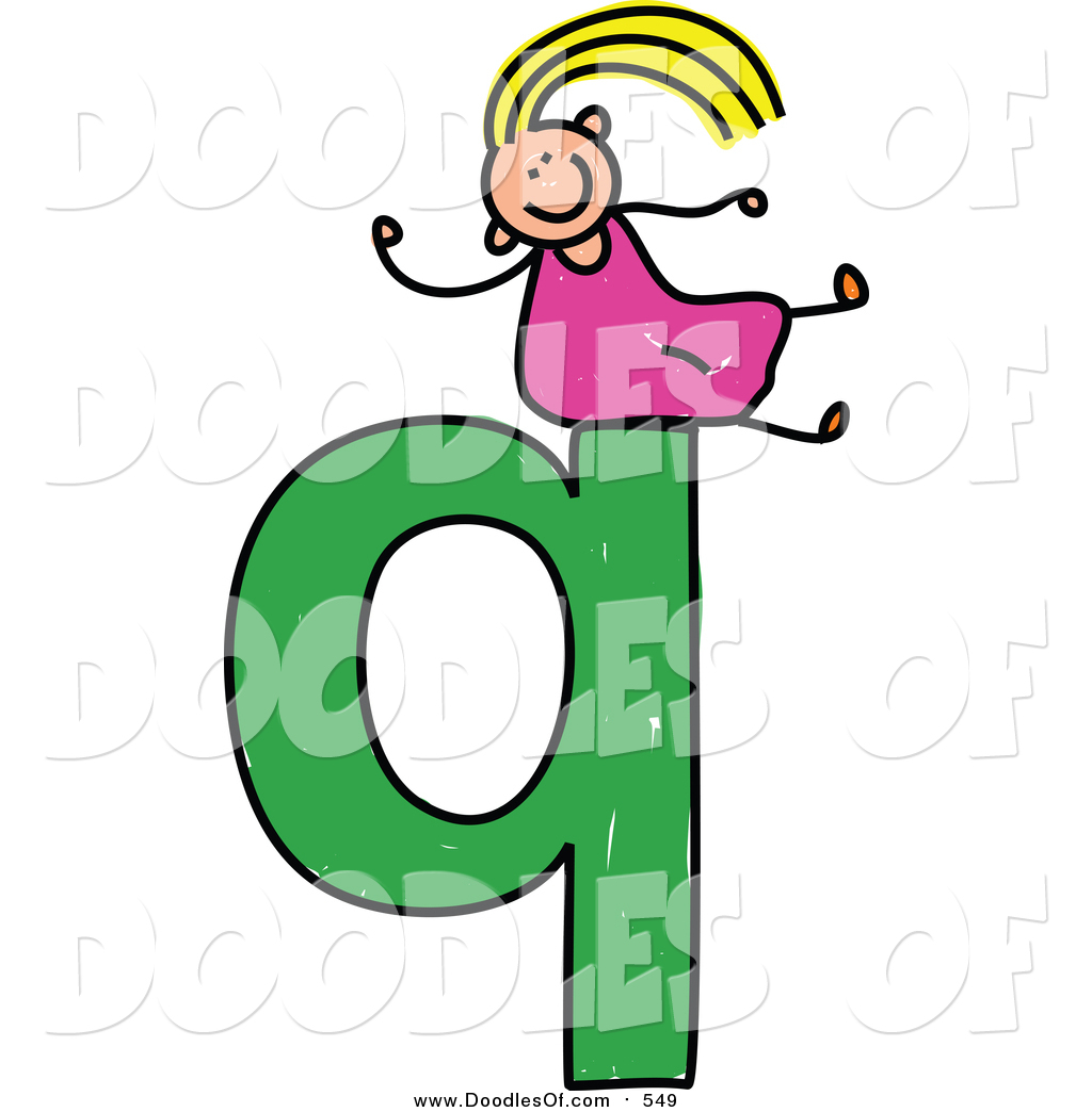 1024x1044 Vector Clipart Of A Doodled White Blond Girl On A Lowercase Letter