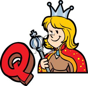 300x291 Clip Art Image The Letter Q Next To A Queen Holding A Crown