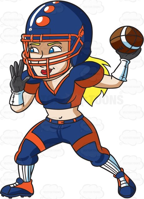 462x640 A Female Football Quarterback Passing The Ball Cartoon Clipart