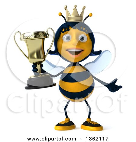 450x470 Clipart Of 3d Queen Bee Presentingnd Holding Trophy, On