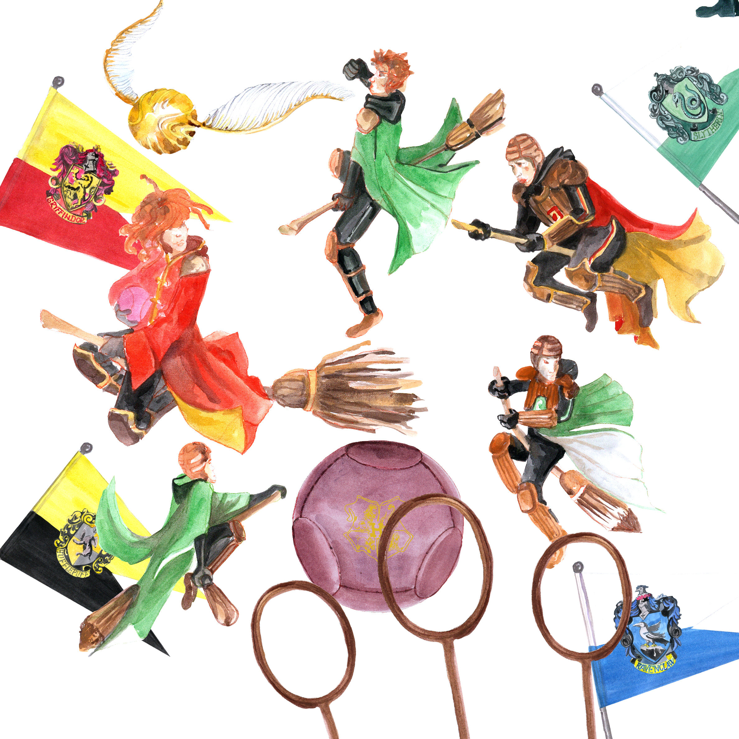 2375x2375 Quidditch Clipart,harry Potter ,4 Hogwarts Houses ,players
