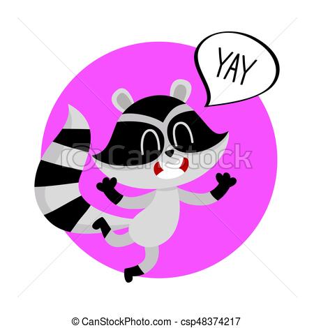 450x470 Cute Happy Raccoon Character With Word Yay In Speech Bubble