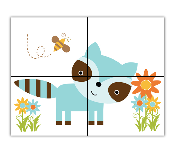 570x500 Woodland Raccoon Mural Wall Decals Forest Animal Art Stickers [668