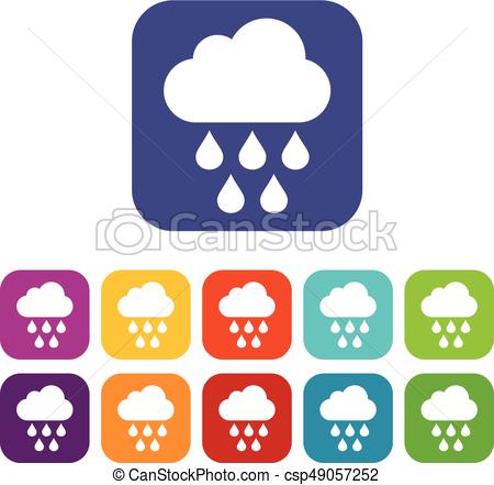 450x441 Cloud With Rain Drops Icons Set Vector Illustration In Flat