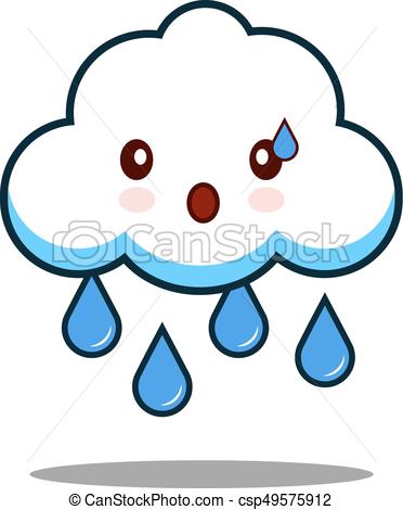 372x470 Cute Cloud Rain Kawaii Face Icon Cartoon Character Flat Vector