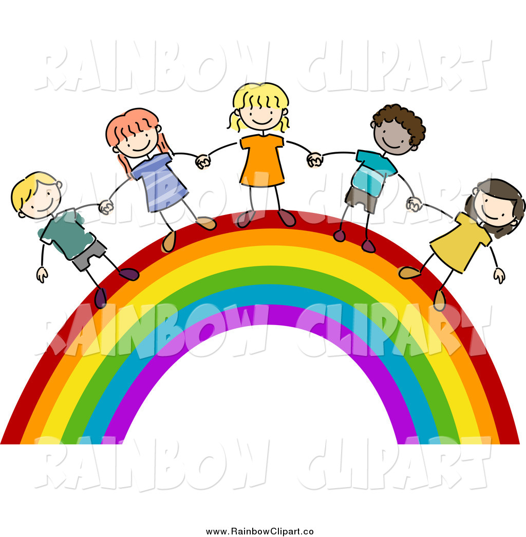 1024x1044 Vector Clip Art Of A Doodled Kids Holding Hands On A Rainbow By