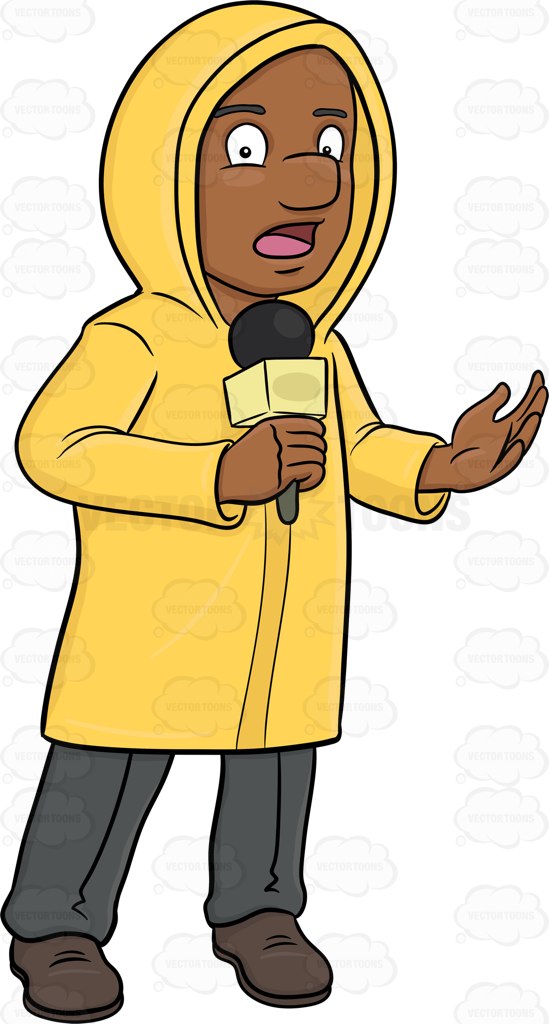 549x1024 A Black Broadcaster In Raincoat Reporting News From The Field