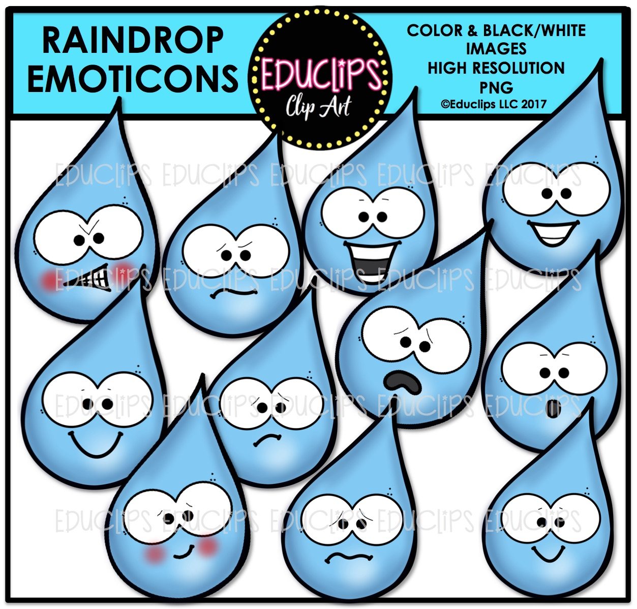 1253x1198 Raindrop Emoticons Clip Art Bundle (Color And Bampw)