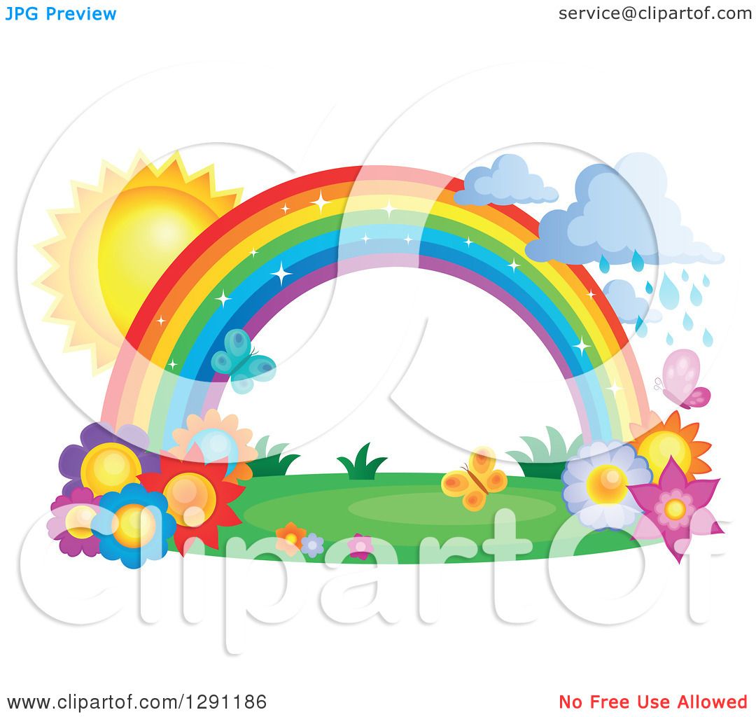 1080x1024 Clipart Of A Sparkly Magic Rainbow Arch With Rain Clouds, The Sun