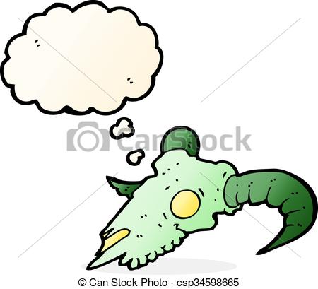 450x409 Cartoon Magic Ram Skull With Thought Bubble Clip Art Vector