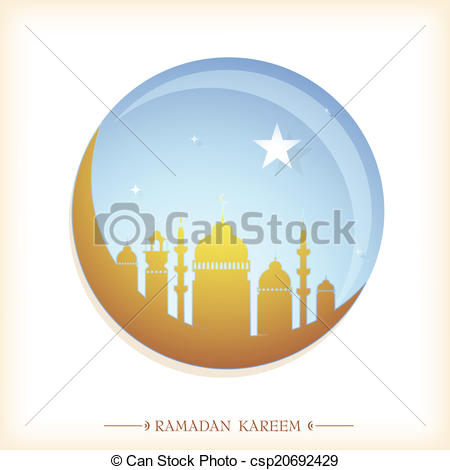 450x470 Ramadan Greeting Card. Islam Mosque With Crescent Moon As