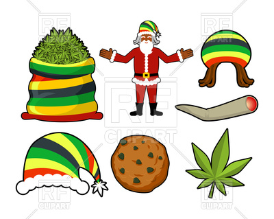 400x319 Rasta Christmas Icons Set. Santa Claus And Bag Of Marijuana