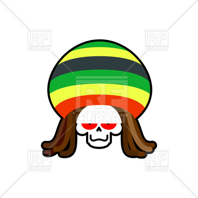 400x400 Skull In Rasta Hat With Dreadlocks Royalty Free Vector Clip Art