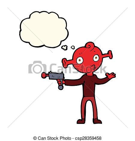 450x470 Cartoon Alien With Ray Gun With Thought Bubble Stock Illustrations