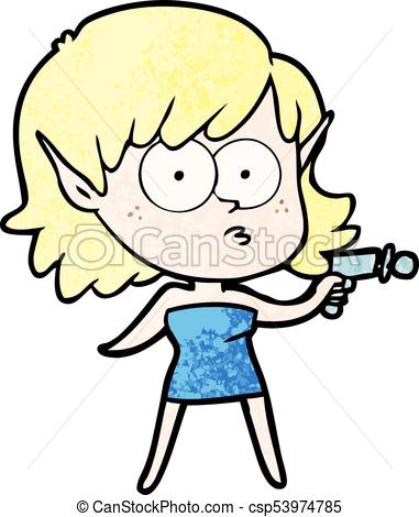 381x470 Cartoon Elf Girl With Ray Gun Vector