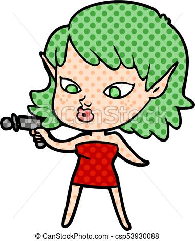 381x470 Pretty Cartoon Girl With Ray Gun.
