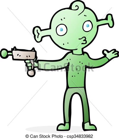 401x470 Cartoon Alien With Ray Gun Vector