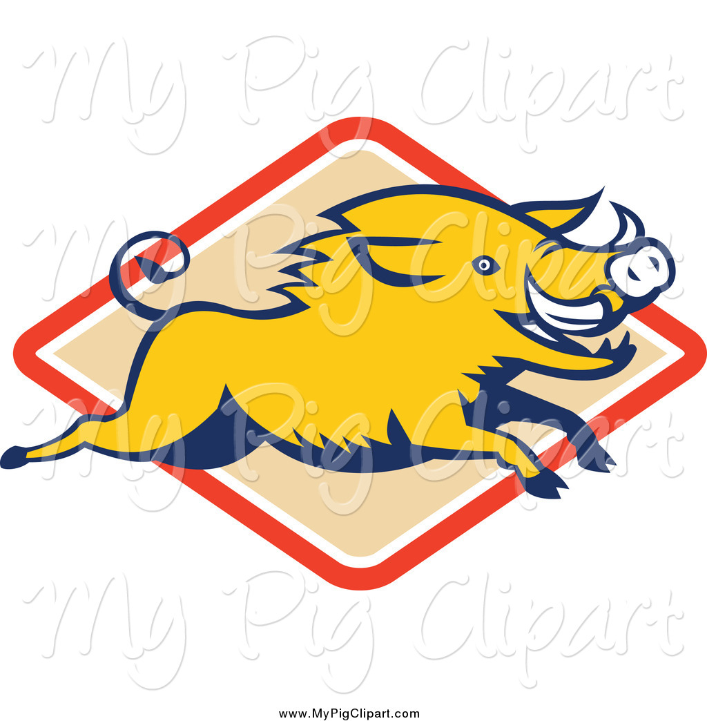 1024x1044 Swine Clipart Of A Yellow Razorback Boar Leaping Over A Diamond By